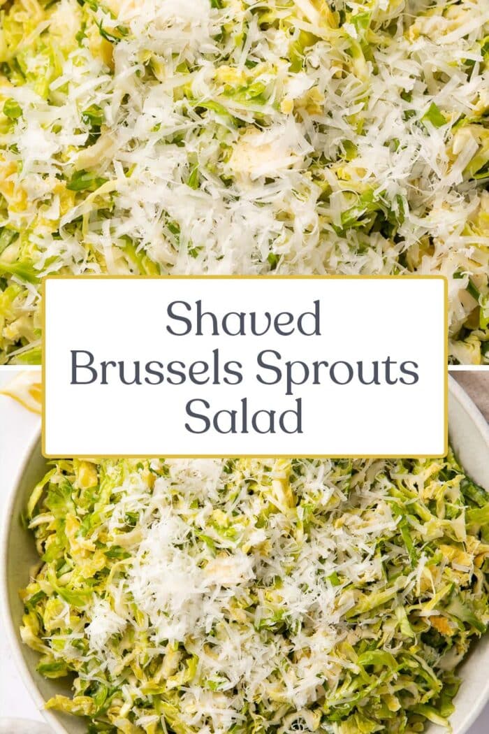 Pin graphic for Brussels sprouts salad