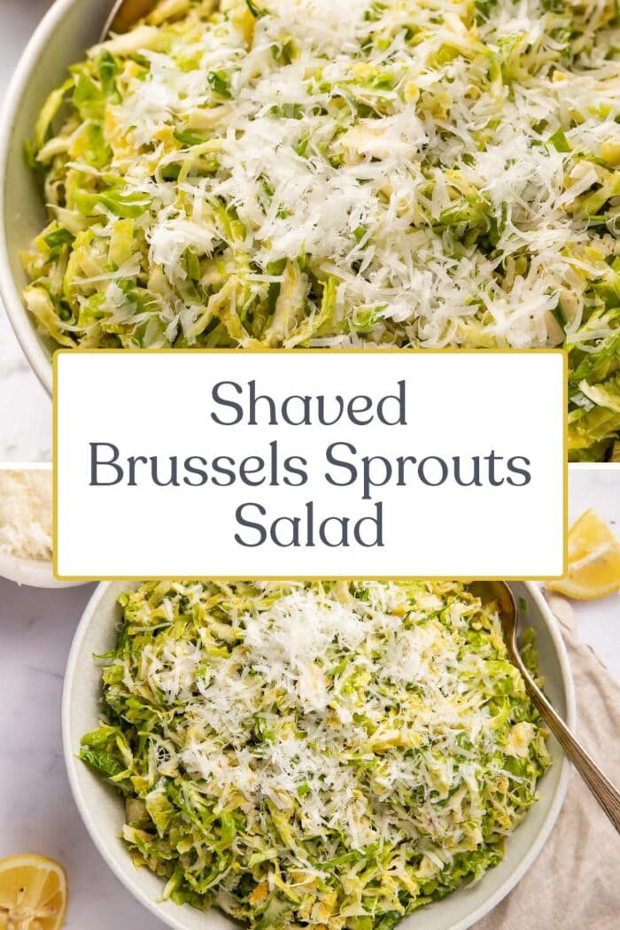 Pin graphic for Brussels sprouts salad