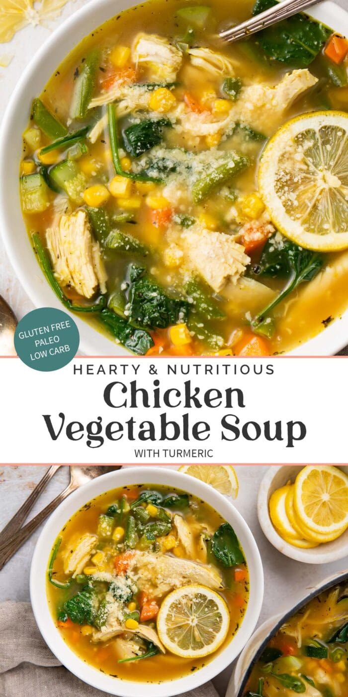 Pin graphic for chicken vegetable soup