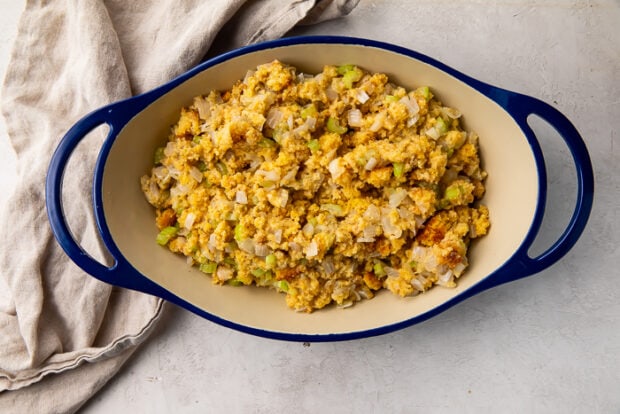 Cornbread stuffing in large casserole dish