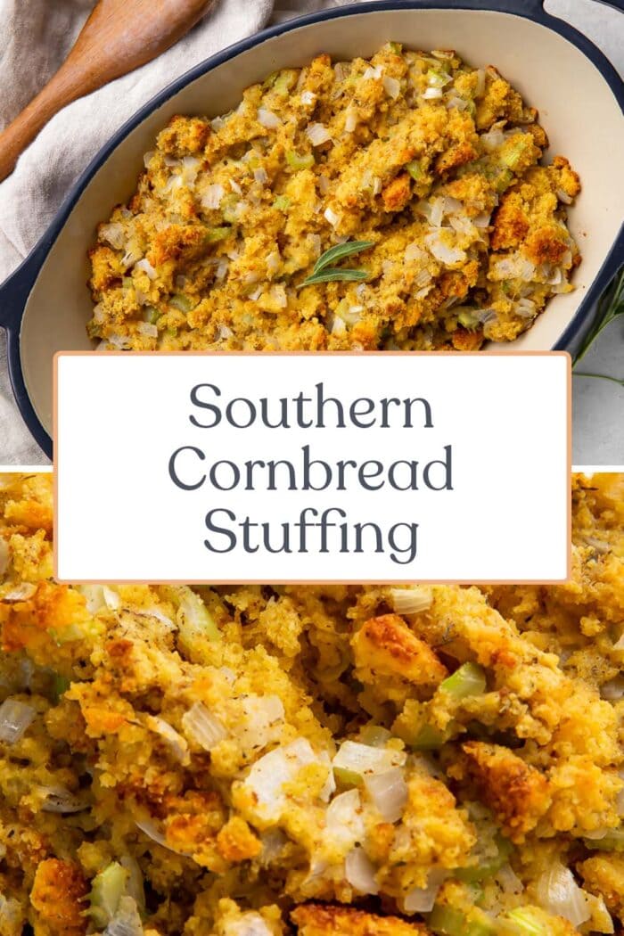 Pin graphic for cornbread stuffing