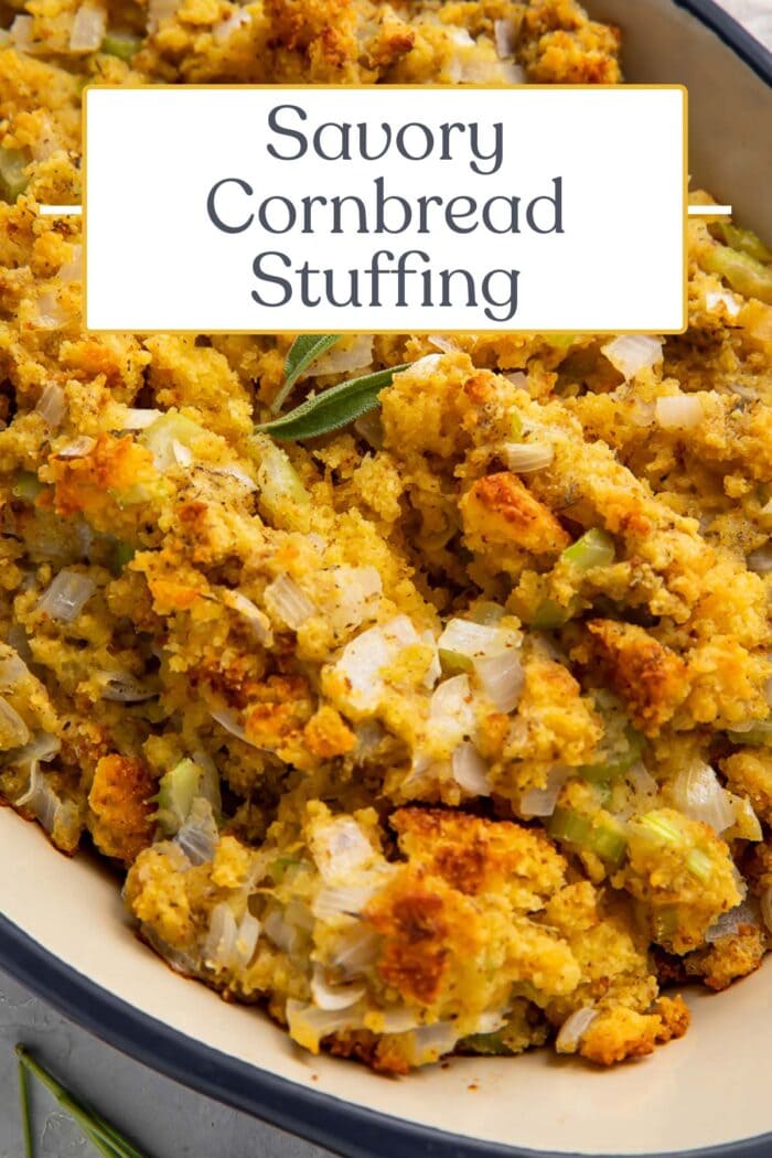 Pin graphic for cornbread stuffing