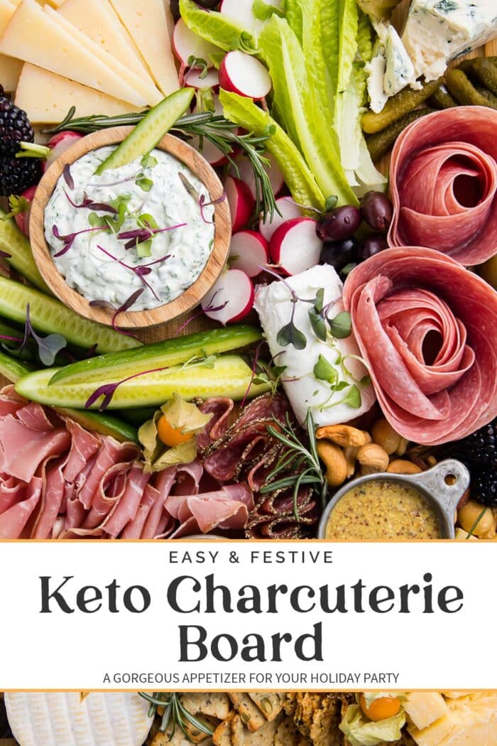 Pin graphic for keto charcuterie board