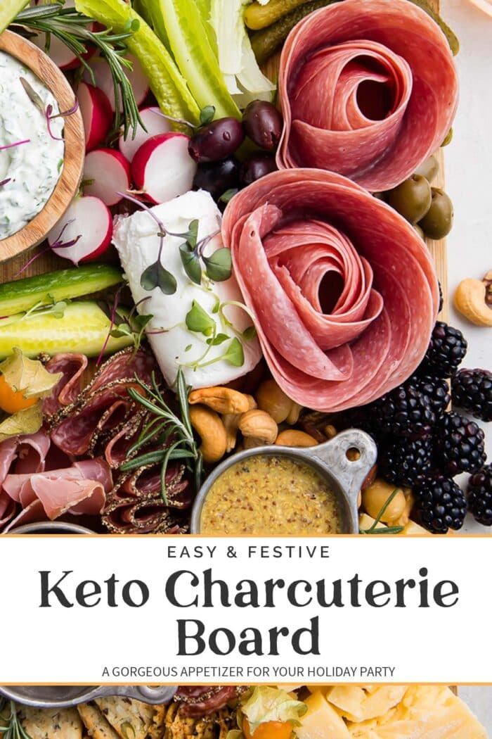 Pin graphic for keto charcuterie board