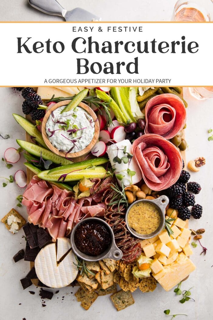 Pin graphic for keto charcuterie board