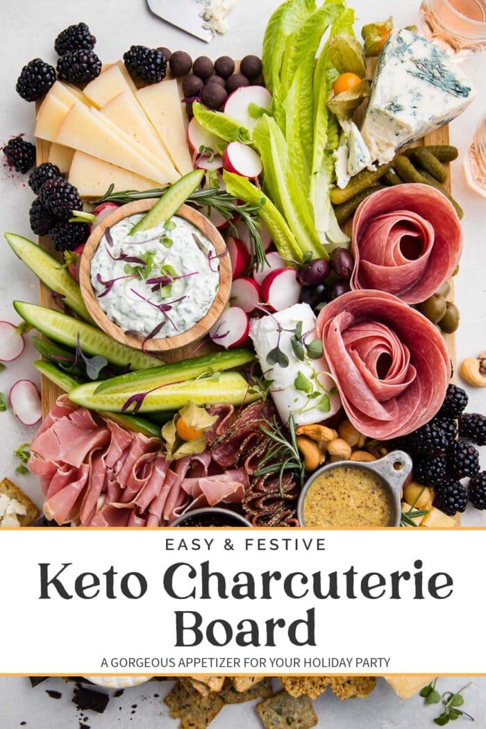 Pin graphic for keto charcuterie board