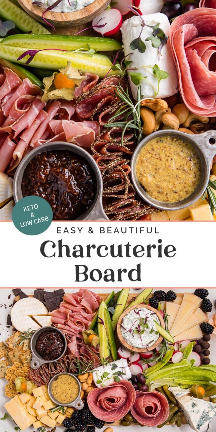 Pin graphic for keto charcuterie board