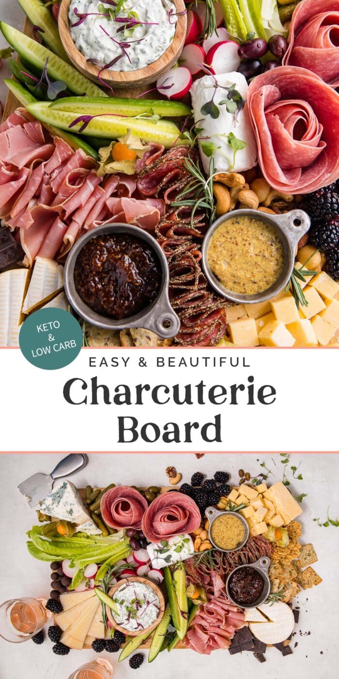 Pin graphic for keto charcuterie board