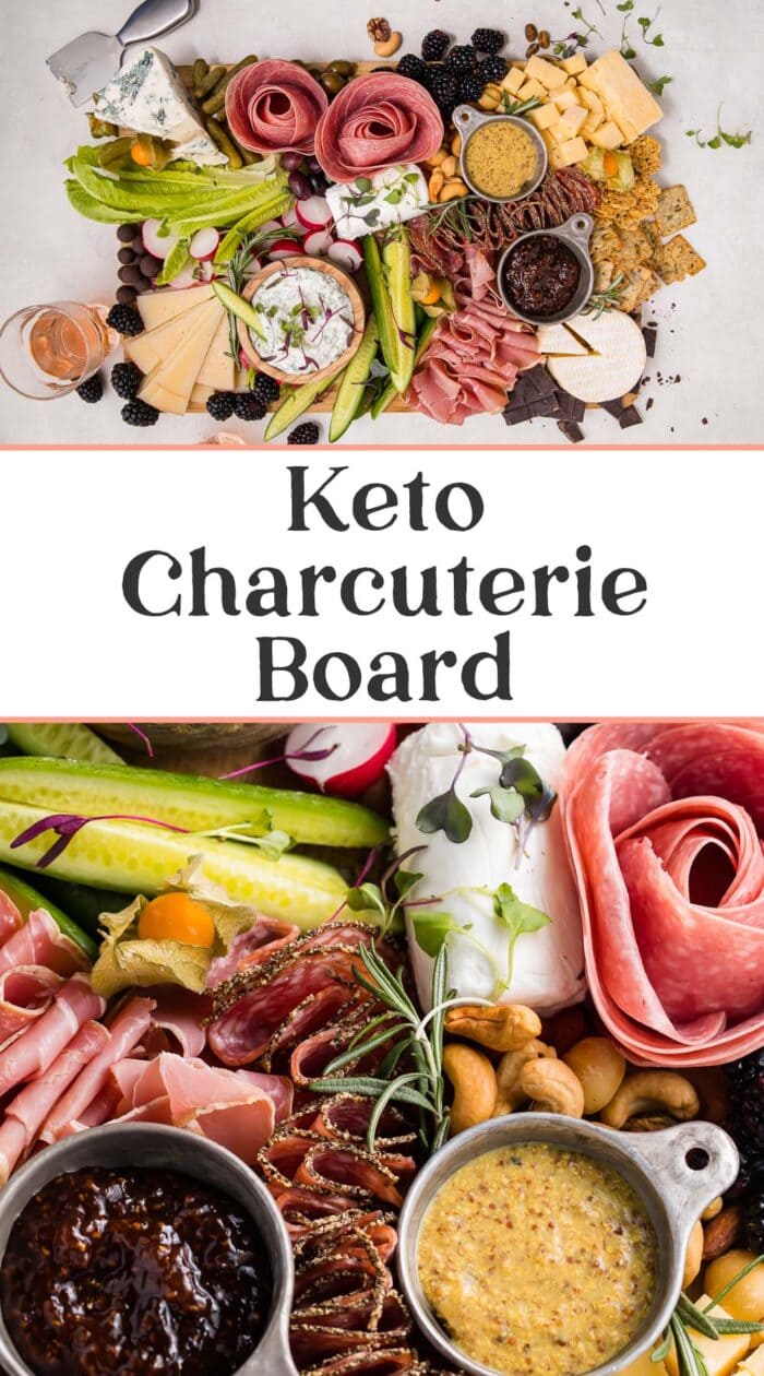 Pin graphic for keto charcuterie board