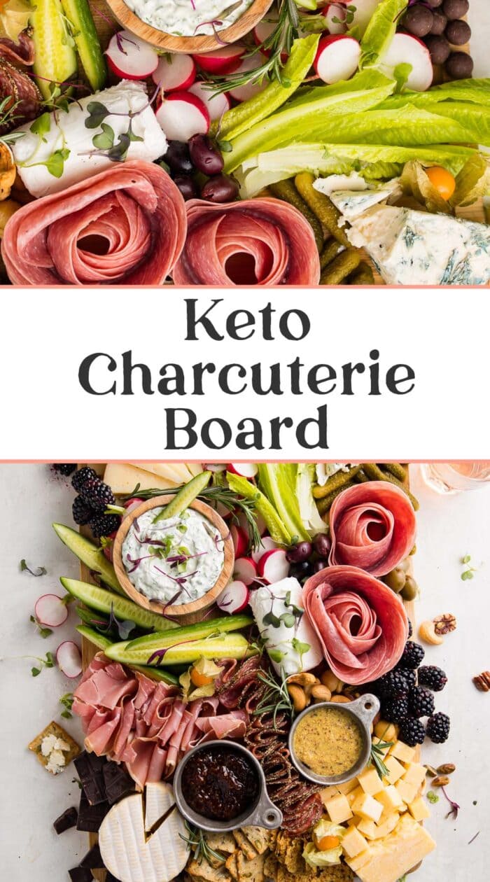 Pin graphic for keto charcuterie board