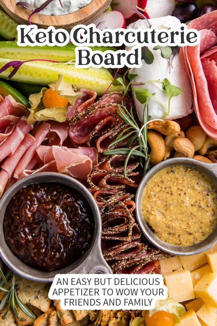 Pin graphic for keto charcuterie board