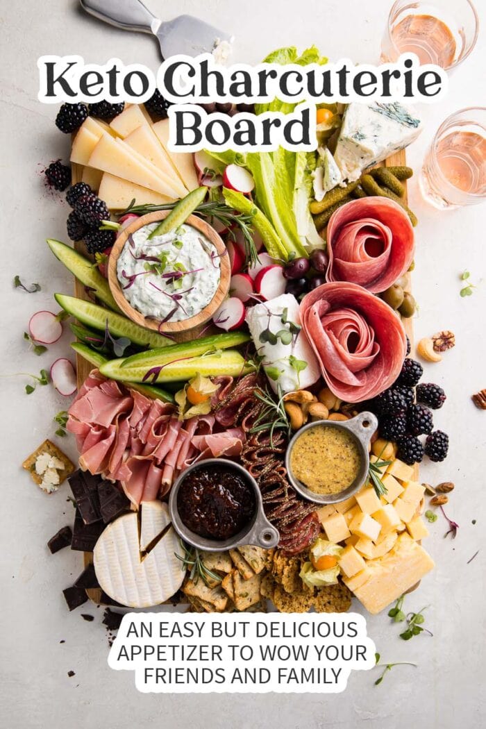 Pin graphic for keto charcuterie board