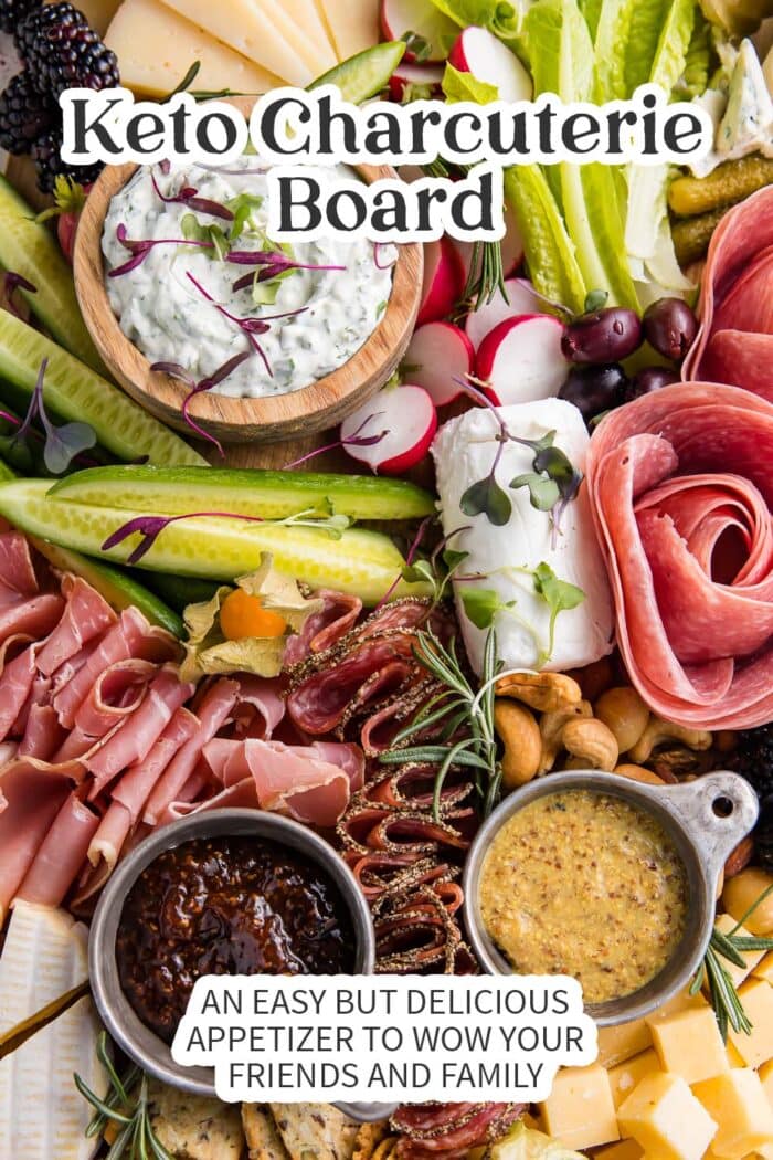 Pin graphic for keto charcuterie board