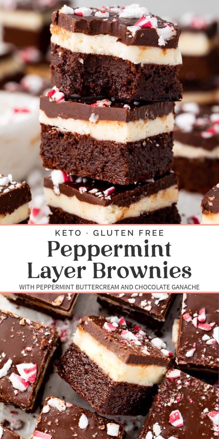 Pin graphic for keto peppermint layer brownies