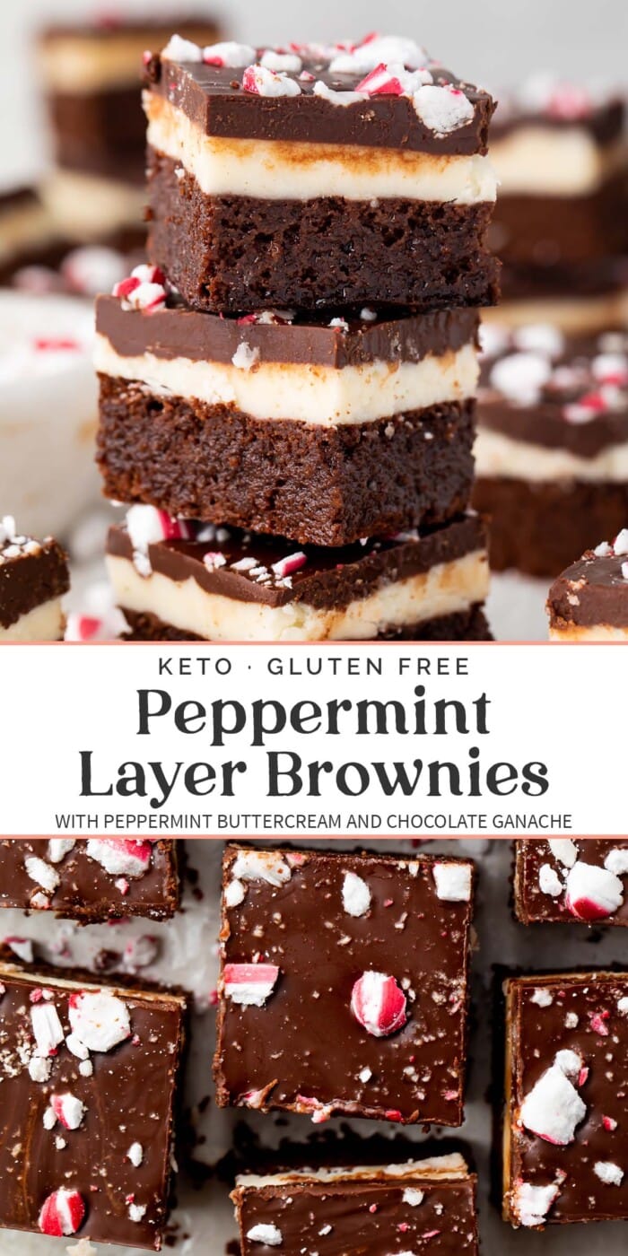 Pin graphic for keto peppermint layer brownies