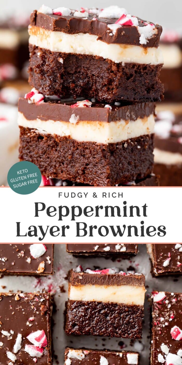 Pin graphic for keto peppermint layer brownies