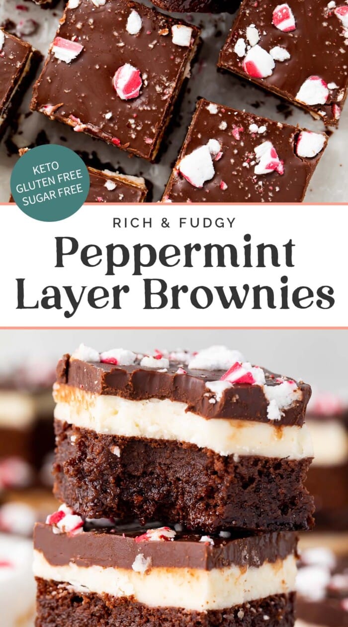 Pin graphic for keto peppermint layer brownies