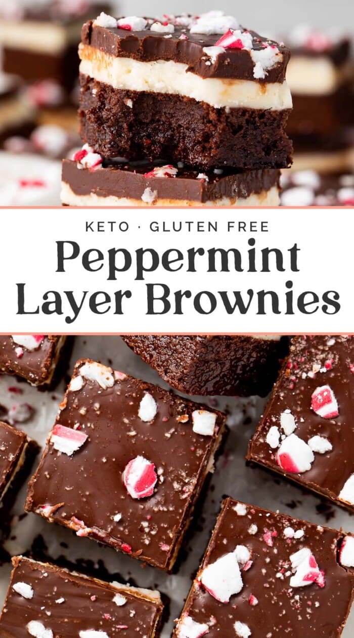 Pin graphic for keto peppermint layer brownies