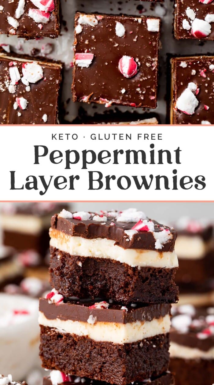 Pin graphic for keto peppermint layer brownies