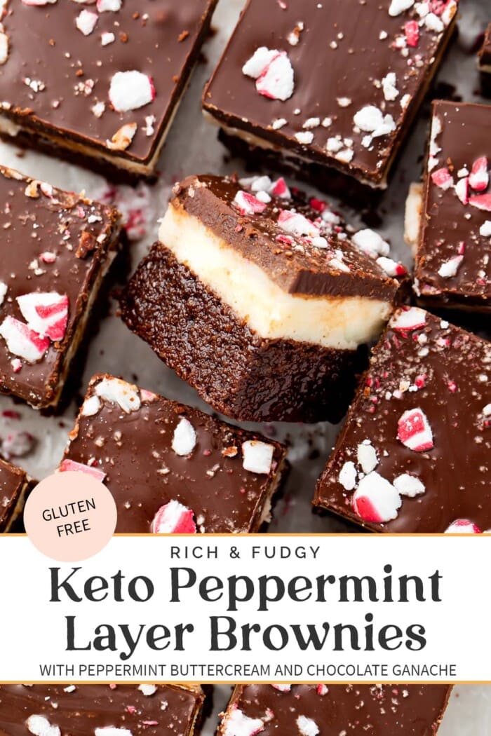 Pin graphic for keto peppermint layer brownies