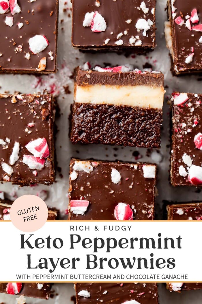 Pin graphic for keto peppermint layer brownies