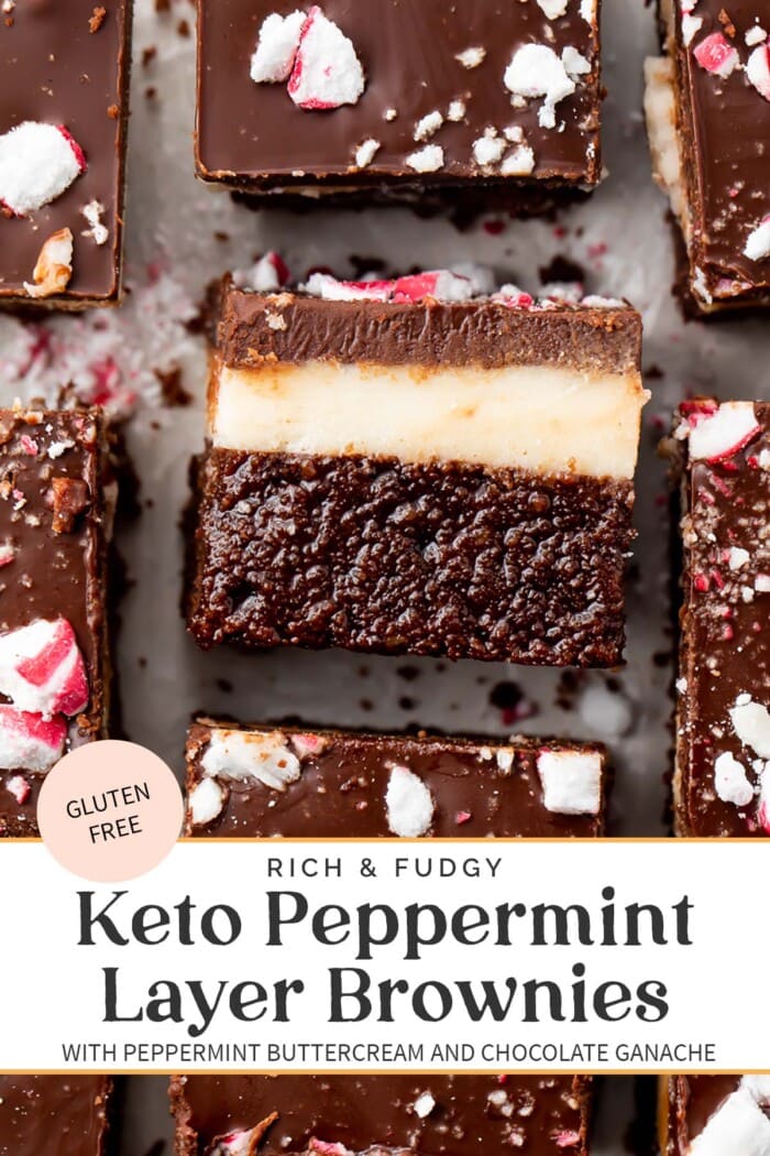 Pin graphic for keto peppermint layer brownies