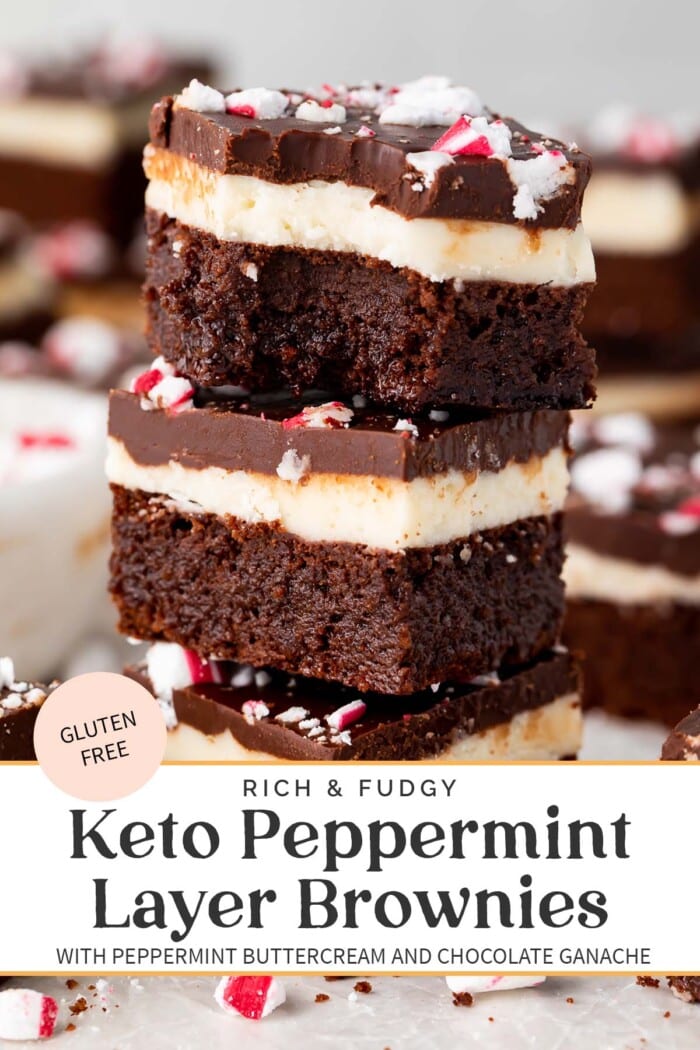 Pin graphic for keto peppermint layer brownies