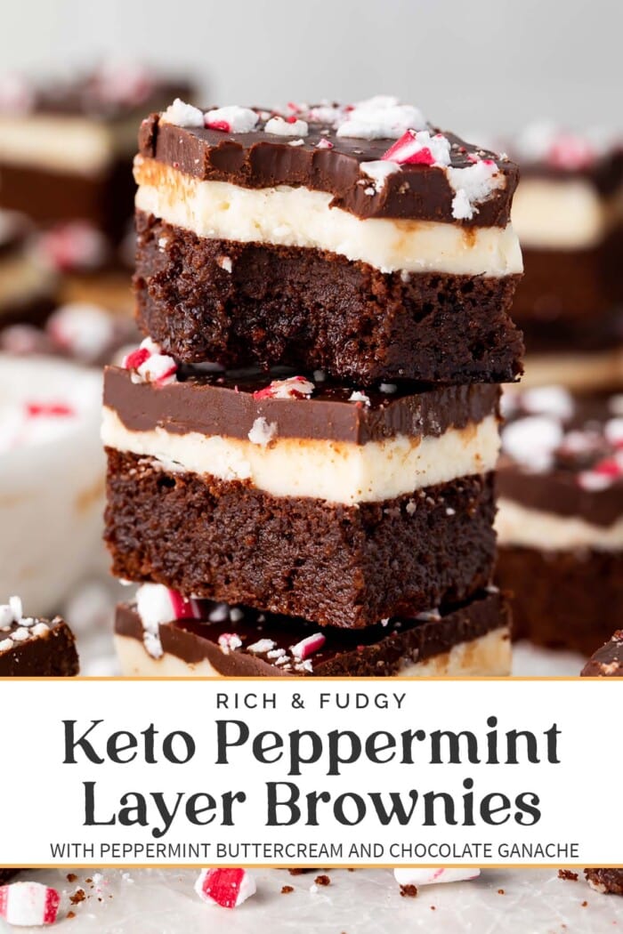 Pin graphic for keto peppermint layer brownies