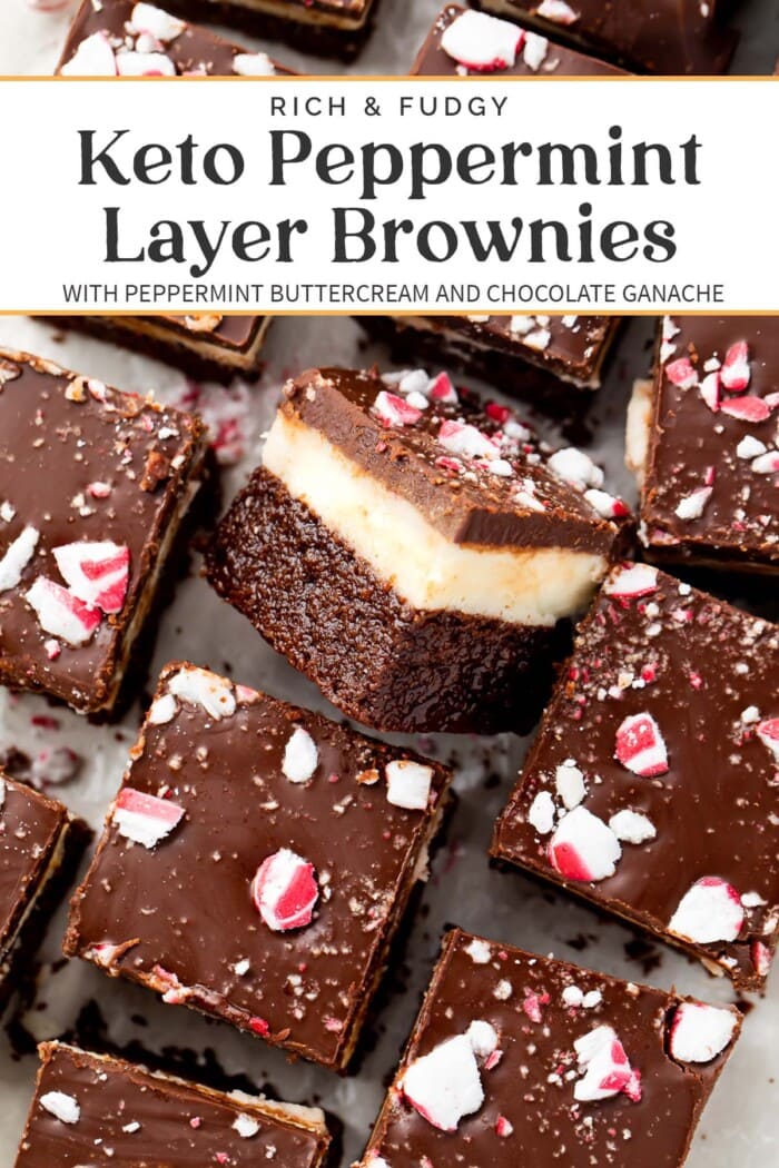 Pin graphic for keto peppermint layer brownies