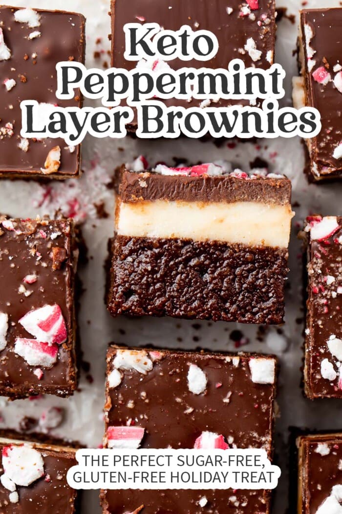 Pin graphic for keto peppermint layer brownies