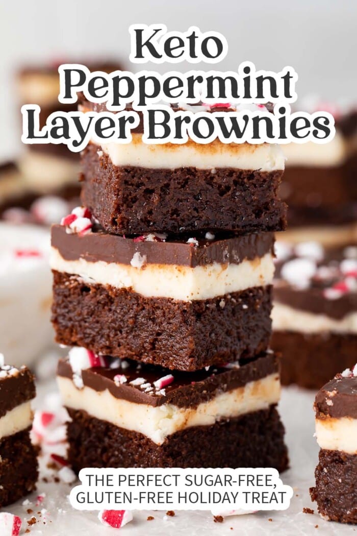 Pin graphic for keto peppermint layer brownies