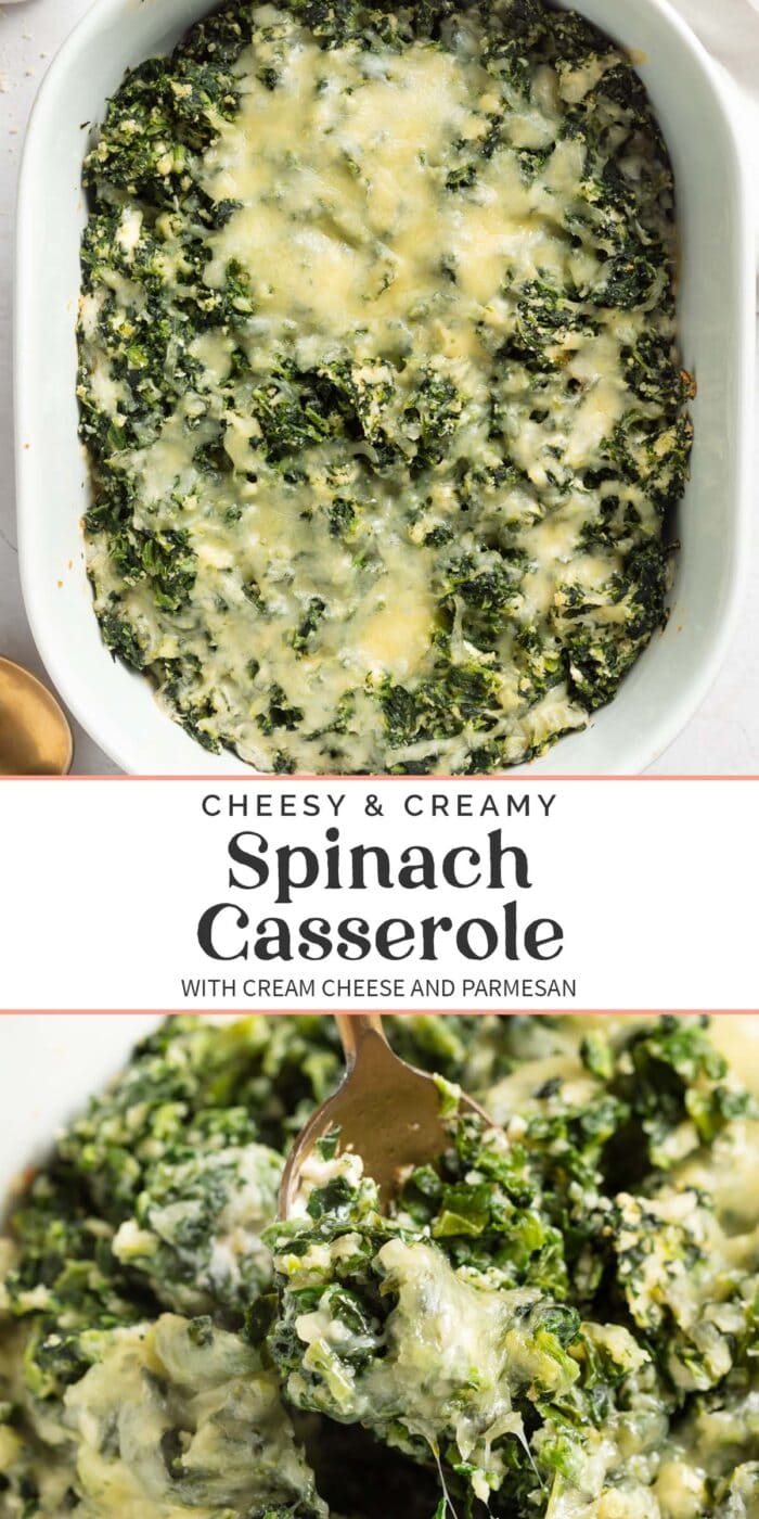 Pin graphic for spinach casserole