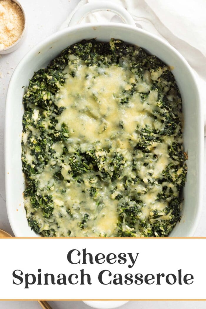 Pin graphic for spinach casserole