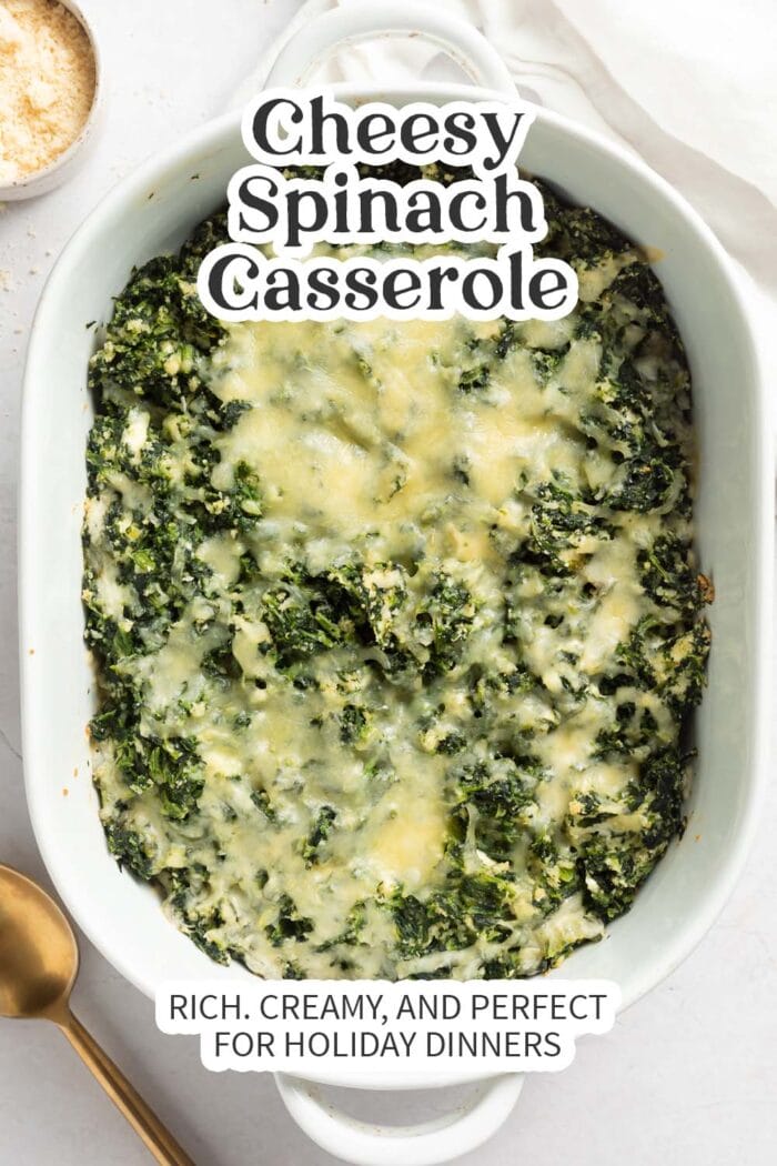 Pin graphic for spinach casserole