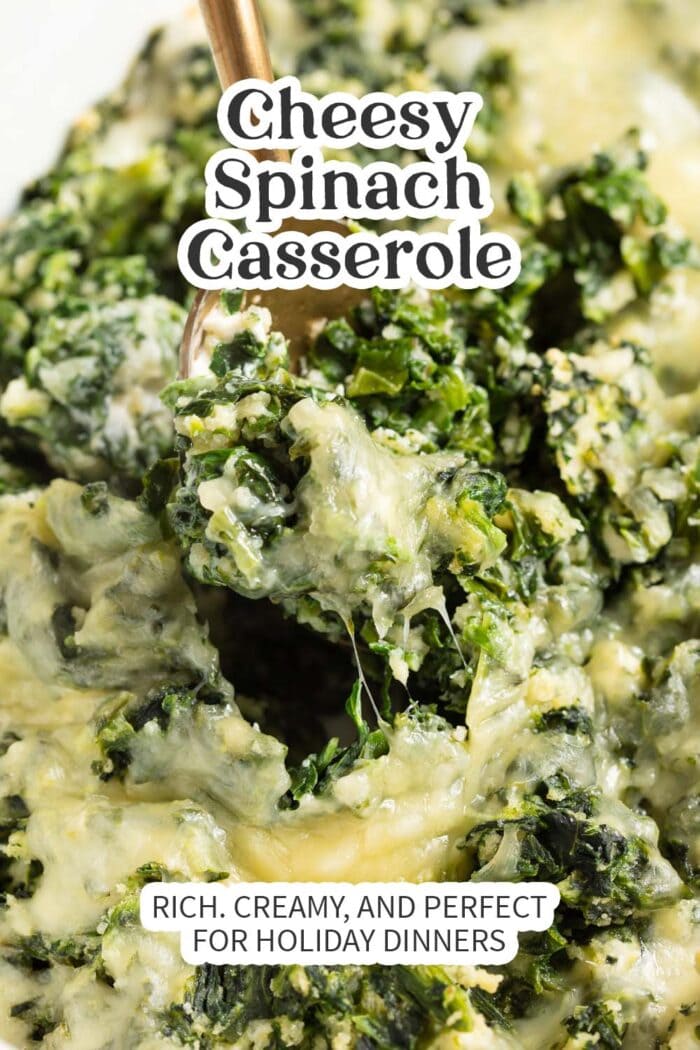 Pin graphic for spinach casserole