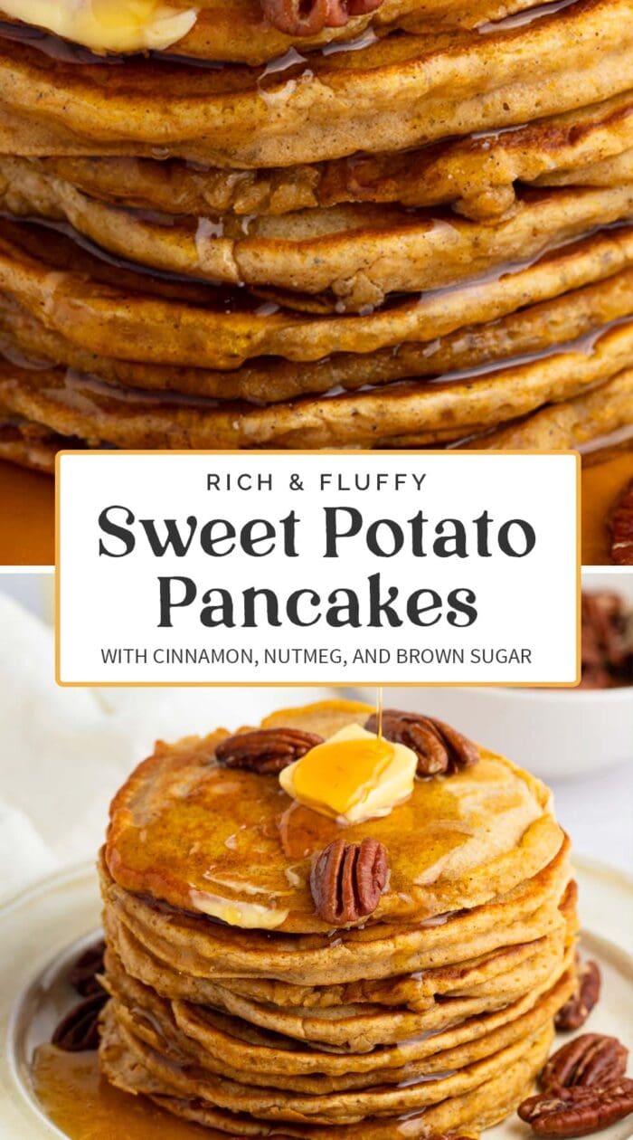 Pin graphic for sweet potato pancakes