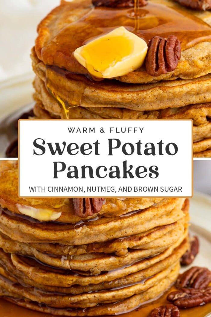 Pin graphic for sweet potato pancakes