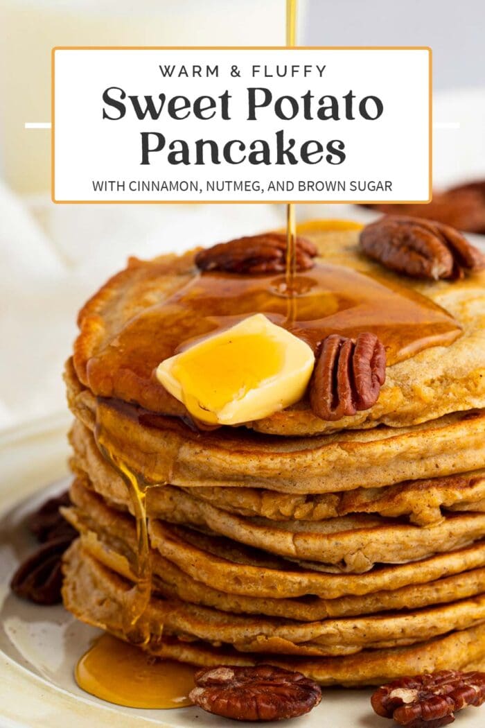 Pin graphic for sweet potato pancakes