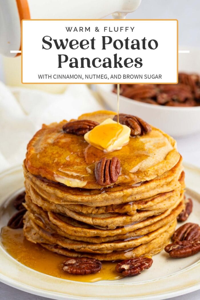 Pin graphic for sweet potato pancakes