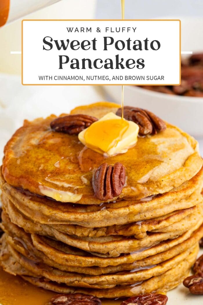 Pin graphic for sweet potato pancakes