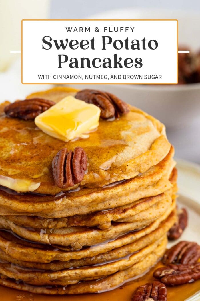 Pin graphic for sweet potato pancakes