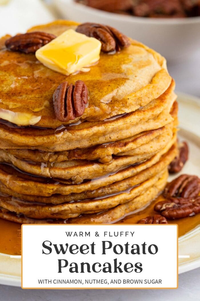 Pin graphic for sweet potato pancakes