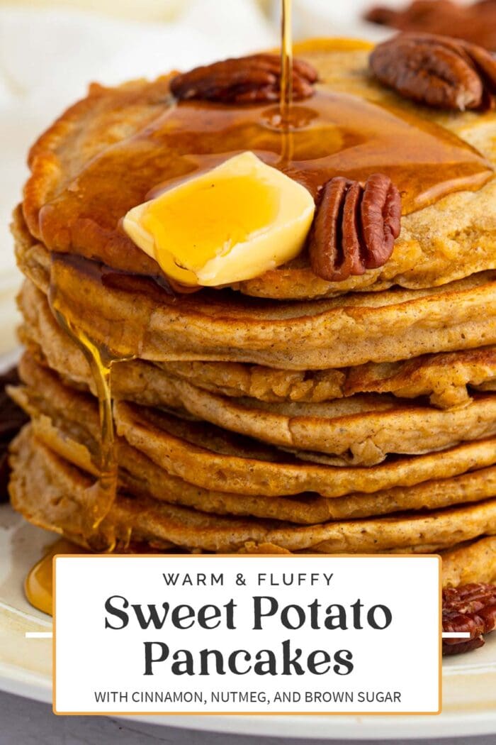 Pin graphic for sweet potato pancakes