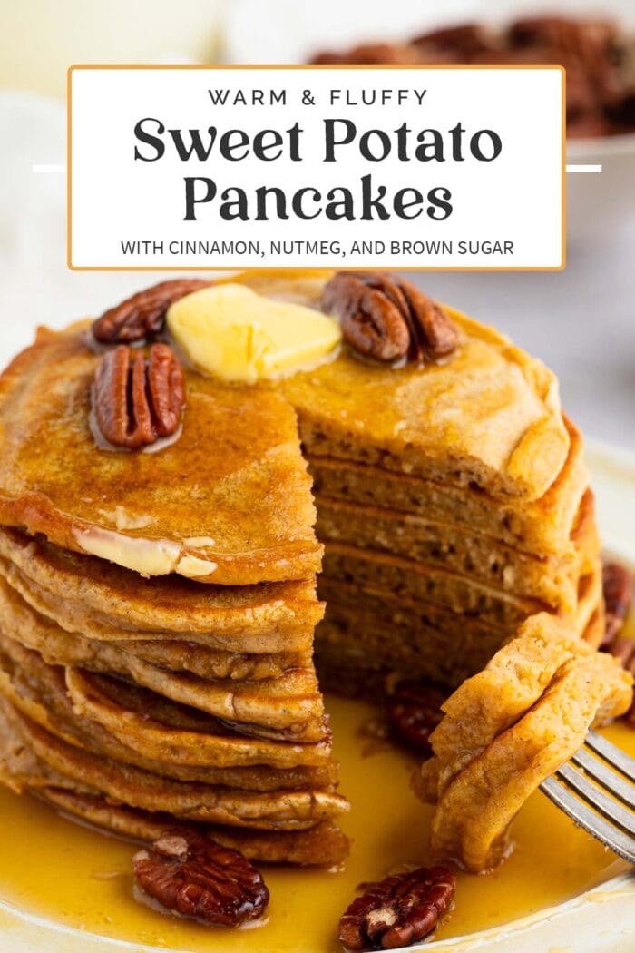 Pin graphic for sweet potato pancakes