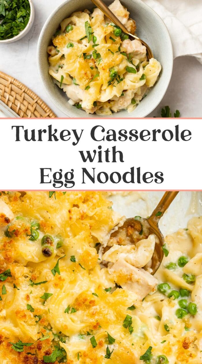 Pin graphic for turkey casserole