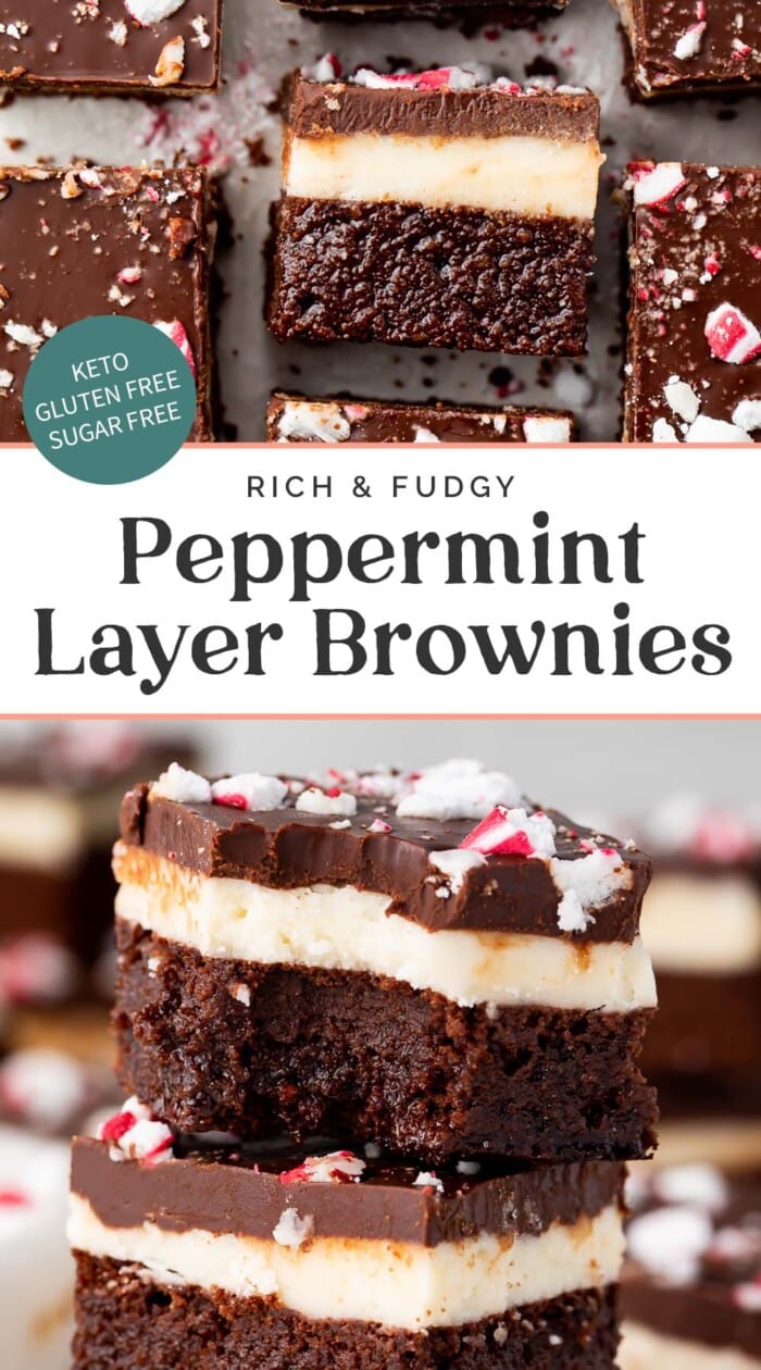 Pin graphic for keto peppermint layer brownies