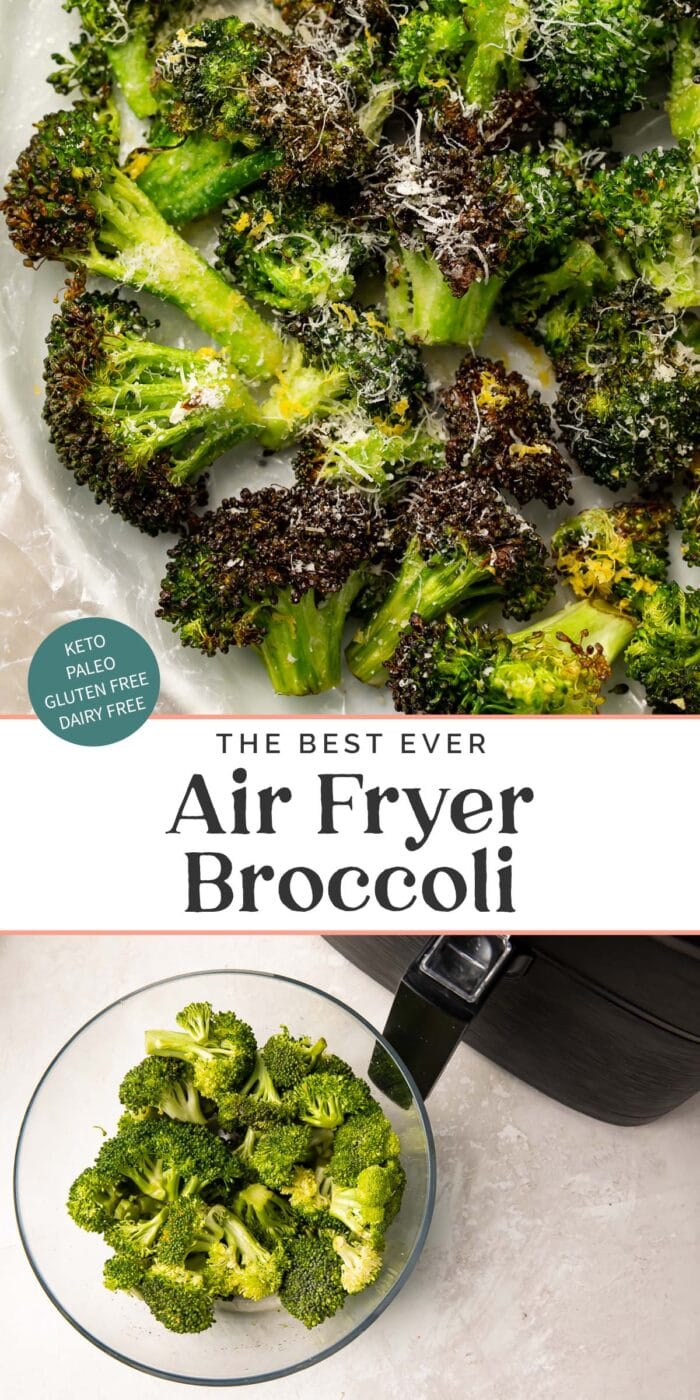 Pin graphic for air fryer broccoli