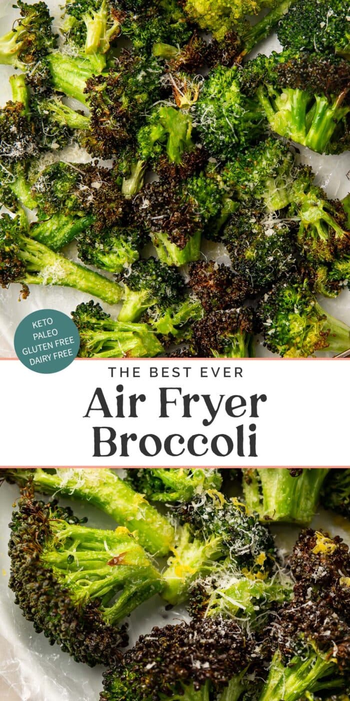 Pin graphic for air fryer broccoli