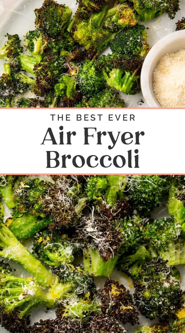 Pin graphic for air fryer broccoli