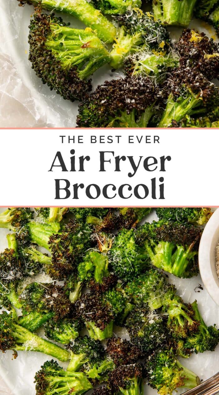 Pin graphic for air fryer broccoli